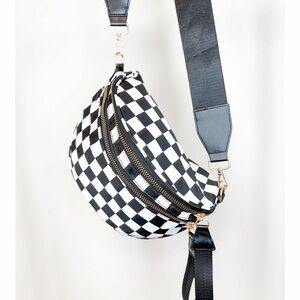 Stylish Black & White Checkered Crossbody Bag